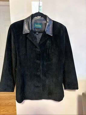 Danier Black Suede Jacket with Leather Collar Trim
